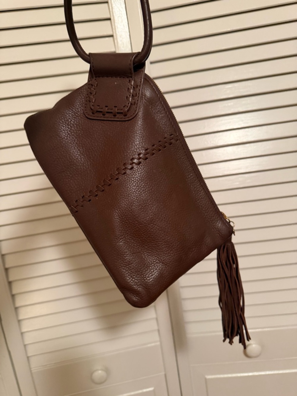 HOBO Brown Pebbled Leather Wristlet Clutch with Tassel Ring Handle - Picture 10 of 11